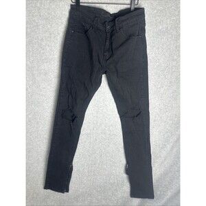 Vintage KDNK Distressed Mens 32 Skinny Jeans Black Ankle Zipper Holes Grunge